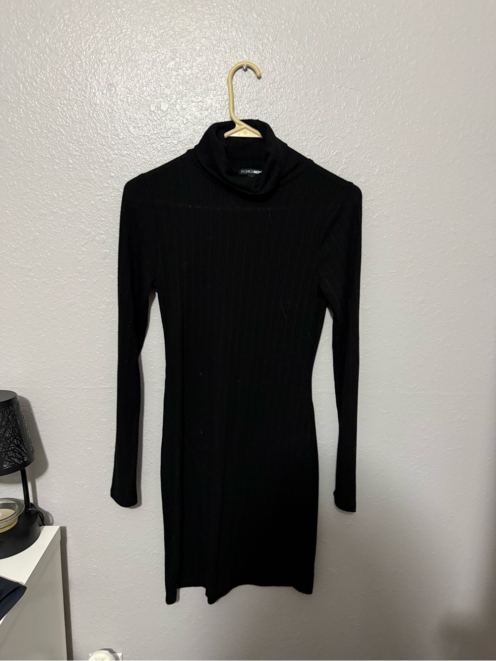 Fashion Nova Black Ribbed Turtleneck Long-Sleeve Dress